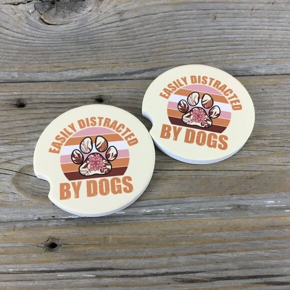 Easily Distracted by Dogs Car Coasters Set of 2 - Picture 1 of 6